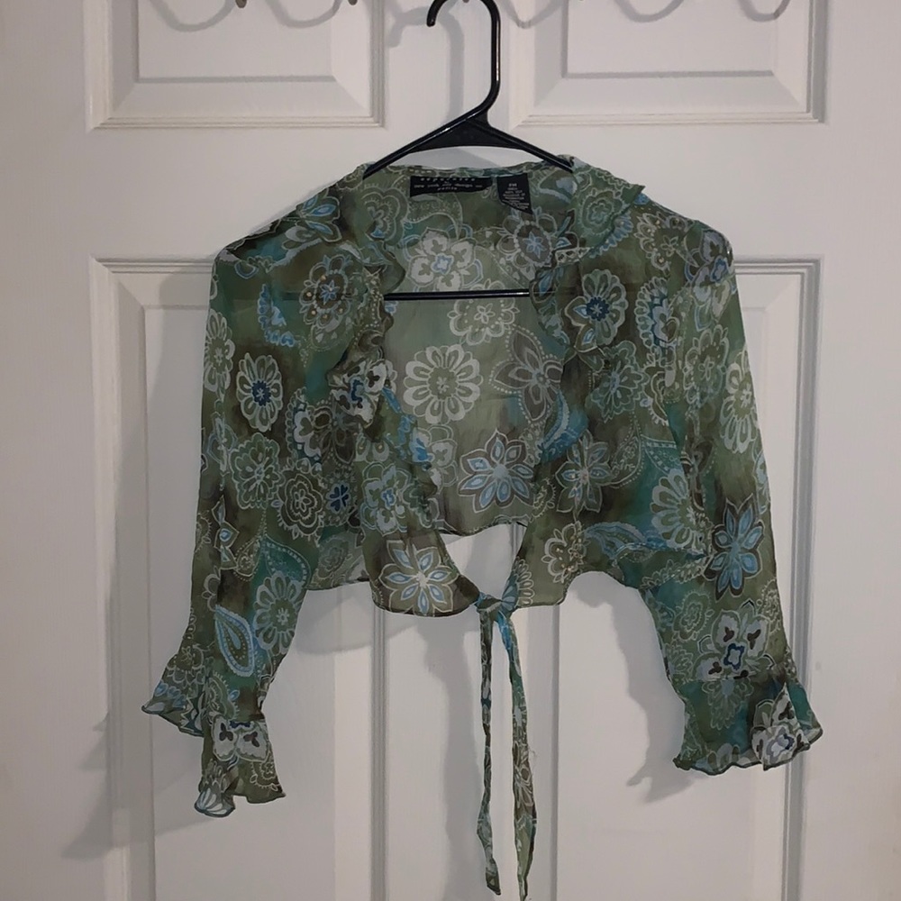 Tie front top Separates by New York City design PETITE silk sheer crop top
